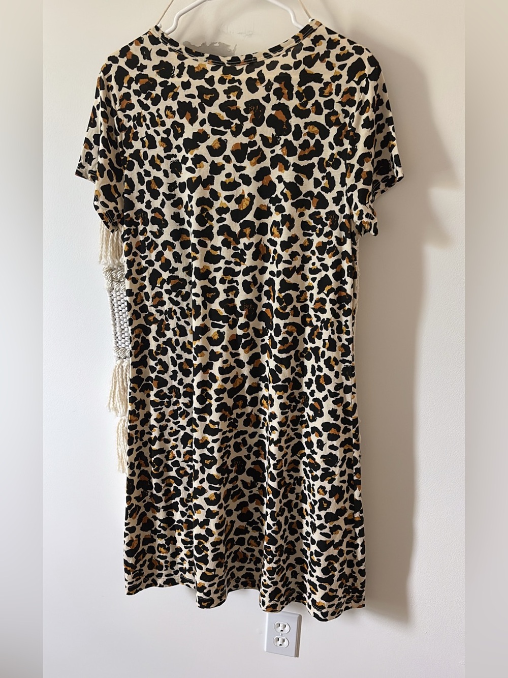 Peruvian Connection Balam Dress Pima Cotton in Creme Brulee Leopard Print Large - Picture 5 of 6